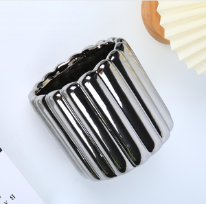 <span class=keywords><strong>Maceta</strong></span> de cerámica con rayas verticales para decoración del hogar, macetas decorativas de boda plateadas para plantas - Product Image 2