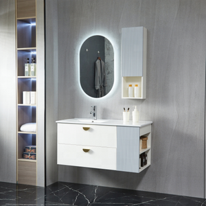 Mobile da bagno con lavabo e mobiletto laterale sospeso Set di mobili da bagno impermeabili - Product Image 1