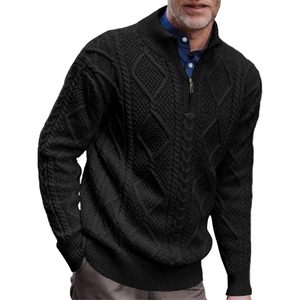 2025 Men's <b>Quarter</b>-<b>Zip</b> Soft Casual Thermal Sweater Cable Knitted Stand Collar Pullover for Autumn Warm Comfortable Knitwear - Product Image 4