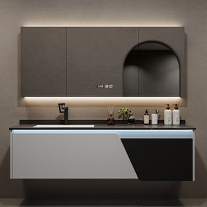 Modern Seamless Sintered Stone <b>Bathroom</b> <b>Vanity</b> with Integrated Ceramic Basin, Waterproof Oak <b>Bathroom</b> Cabinet Set - Product Image 4