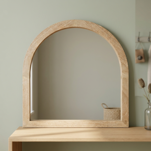 Natural Wood <b>Framed</b> Glass <b>Arched</b> Wall Mirror Mid Century Modern Design Lightweight Wall-Mounted Wedding Home Decor | Aqudus - Product Image 3