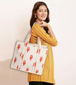 Canvas Tote <b>Bag</b> With Lobster Print Stripes Open Top Shopping <b>Bag</b> All Seasons Women's Style - Product Image 2