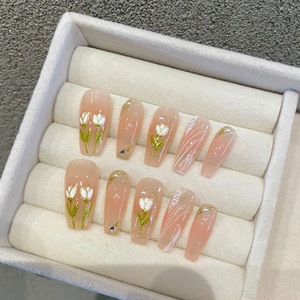 Diseño #48/#352 Fábrica Nuevo diseño Ataúd Arte 3D Tulipán hecho a mano Cubierta completa Prensa en las <span class=keywords><strong>uñas</strong></span> Larga duración 10 piezas <span class=keywords><strong>Uñas</strong></span> postizas - Product Image 1