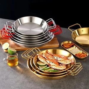 Korean Style Gold Spanish <strong>Paella</strong> <strong>Pan</strong> Silver Stainless Steel <strong>Paella</strong> Frying Cooking <strong>Pan</strong> for Homes or Restaurants Premium - Product Image 2