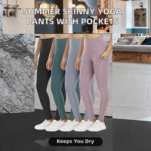 Pantalones <span class=keywords><strong>de</strong></span> Yoga Ajustados <span class=keywords><strong>de</strong></span> Cintura Alta para Mujer, con Bolsillos Laterales, Spandex/Nylon, <span class=keywords><strong>El</strong></span>ásticos en Cuatro Direcciones, Secado Rápido, para Gimnasio y Entrenamiento - Product Image 2