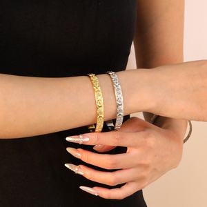 Elegant Jewelry Trend Waterproof Women 18K <b>Gold</b> <b>Plated</b> Stainless Steel Fashion Texture Geometric Open Cuff <b>Bangle</b> Bracelet - Product Image 5