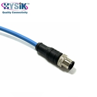 Kabel Y-Branch Overmolded Biru M12 A-coding Female ke Dual Male 2 Pin 1.5M PUR IP67 untuk Industri