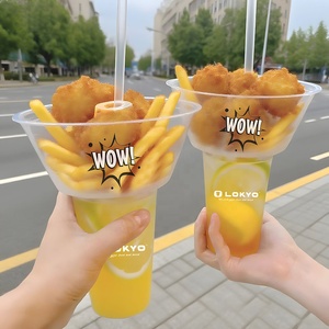 LOKYO <span class=keywords><strong>PP</strong></span> Material 700ml pollo frito fruta Hotpot contenedor comer y beber vaso de plástico desechable vaso de plástico con bandeja de aperitivos - Product Image 1