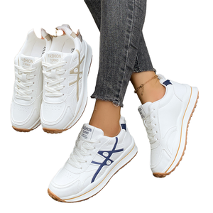 Factory Direct Sales Women's White Sneakers Color <b>Block</b> Lace Casual Shoes Fashion Thick Sole Sports Anti-Slippery Winter PU - Product Image 1