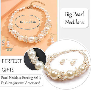 Juego de Collar y Pendientes de Perlas Grandes Joyería Nupcial para Mujer Collar de Cuentas de Cristal <span class=keywords><strong>Vintage</strong></span> y Lujoso - Product Image 2