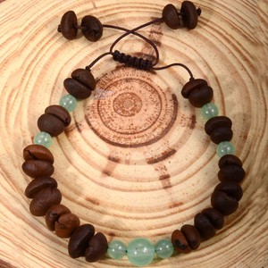 Bracelet en grains de café naturels avec perles vertes tissées, bijoux unisexes, cadeau, origine Yiwu YM 0118 - Product Image 2