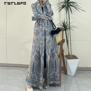Robe longue plissée pour femme, style Abaya, imprimé tapis persan Kilim, ceinture à nouer, manches longues, modeste, de luxe, ethnique, type kimono - Product Image 5