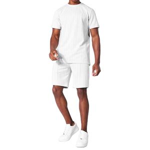 Nouvel ensemble 2 pièces pour homme, style décontracté chic, 100 % coton, tricoté, respirant, imprimé personnalisé, t-shirt et short, idéal pour l'été - Product Image 1