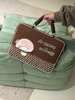 Sac à main pour ordinateur portable jaune pastel esthétique, étui de transport brodé Kawaii avec pochette organisatrice en maille et pochette pour trolley