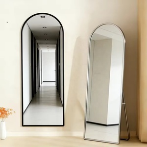 Miroir sur pied de luxe grand format en or avec cadre métallique rond pour chambre moderne - Product Image 3