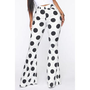 Jean droit <span class=keywords><strong>blanc</strong></span> à fond cloche pour <span class=keywords><strong>femme</strong></span>, <span class=keywords><strong>taille</strong></span> haute, noir, imprimé à pois, Denim de haute qualité pour <span class=keywords><strong>femme</strong></span> - Product Image 2