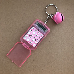 Mini Calculator With Bell Keychain 8 Digit Student Handheld Flip Calculator For Children Colorful Portable Design - Product Image 3