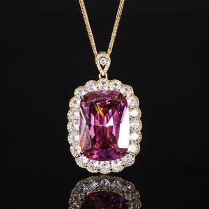 Collier pendentif en zircon coloré plaqué or cuivre, serti clos, 20*28mm, tendance et écologique, pour femme, usage quotidien, vente en gros - Product Image 2