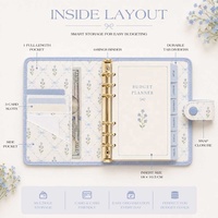 Organiseur de budget Hongbo Floral A6 avec enveloppes à 6 anneaux, inserts et séparateurs, disponible en bleu/rose avec motif nœud.