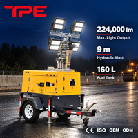 Tour d'éclairage diesel montée sur remorque de 9 m avec 4*350W LED pour projets extérieurs, sites miniers et construction routière