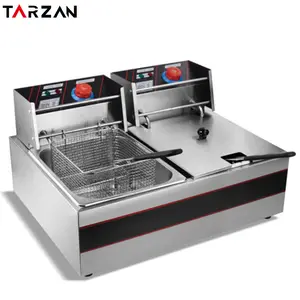 Mesin Penggorengan Ayam KFC, Mesin Penggorengan Ayam Komersial, 2 Tank, Counter Top Stainless Steel, Penggorengan Listrik