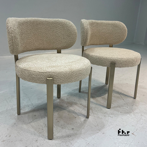 Minimalist Teddy Fabric Dining <b>Chair</b> Champagne Metal Legs Round <b>Back</b> for Hotel Cafe Commercial Use - Product Image 6