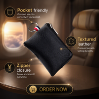 Porte-monnaie mini en cuir noir de luxe avec fermeture éclair, porte-cartes de crédit, étui pour écouteurs, pochette porte-clés portable