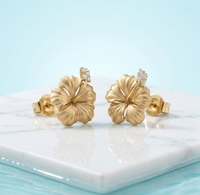 Boucles d'oreilles clous fleur d'hibiscus hawaïenne, bijoux océaniques à thème floral et végétal d'origine hawaïenne