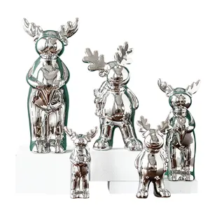 Europese Stijl Moderne Plating Keramische Herten Tafelblad Ornament Galvaniseren Keramiek Fawns Beeldje Handwerk Sculptuur