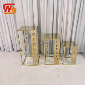 SMOOTH Gold Stainless Steel Set of 3 Rectangle <b>Flower</b> <b>Display</b> Stand for Wedding Aisle Centerpiece Decoration - Product Image 2