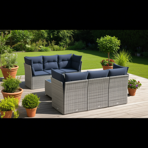 Conjunto de Sofás de Patio de Ratán Sintético Gris con Cojines, Muebles de Exterior Duraderos - Product Image 2