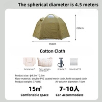Tente gonflable de camping portable en forme de dôme, grande tente de luxe en tissu de coton imperméable et durable, résistante au vent, 15 mètres carrés