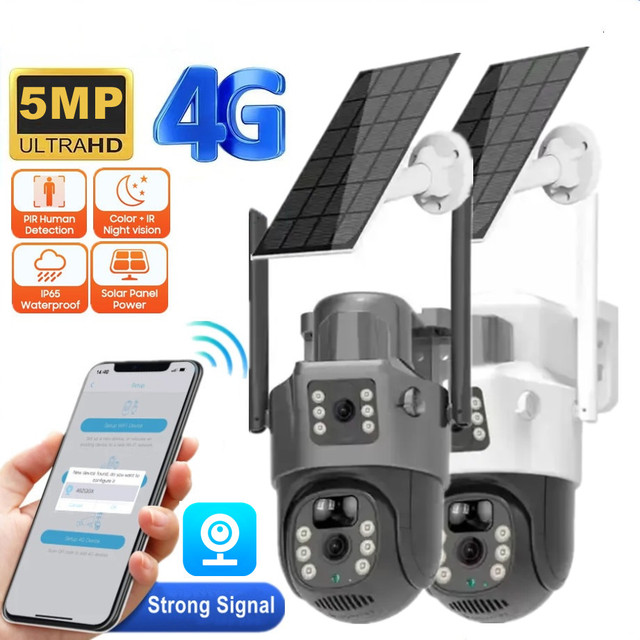 5MP 4G Dual Lens PTZ Dual Screen PIR Human Tracking WIFI CCTV IP Camera De Surveillance Sans Fil 4g Avec Batterie Solaire 360 4K