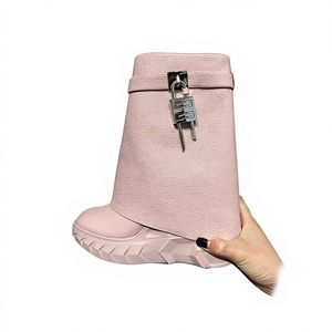 Women's <strong>Plain</strong> Round Toe Shape Thick Bottom Metal Lock Quick-dry Microfiber Winter <strong>Boots</strong> 2025 New Short Height Increasing - Product Image 1