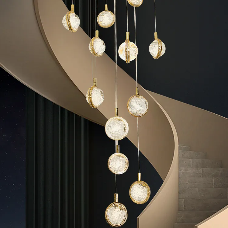 계단 샹들리에 유리 공 장식 매달려 조명 현대 조명 크리스탈 공 LED 펜던트 램프