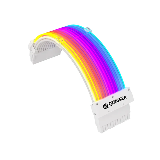 Sleeved Straight Transfer Power Supply PSU 24 Pin Motherboard Flat Cable Extension RGB PC Cables for Gaming PC