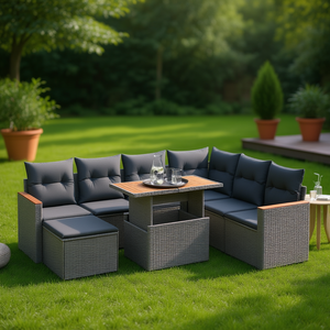 Juego de Sofás de Jardín de Ratán Gris de 8 Piezas con Reposabrazos Ajustables, Muebles de Exterior de Diseño Contemporáneo - Product Image 2