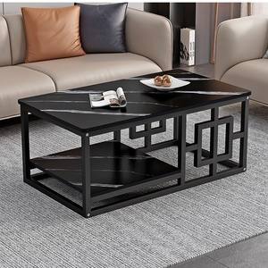 Faux Marble Coffee <b>Table</b> Metal Frame Black Modern Living Room Furniture With <b>Storage</b> Shelf For Home Office <b>Small</b> Apartment - Product Image 1