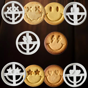 Cortadores de <span class=keywords><strong>Galletas</strong></span> de Plástico Moldeados por Inyección con Diseño de Sonrisa Feliz, Juego de 5 Moldes Personalizados para <span class=keywords><strong>Galletas</strong></span> de Dibujos Animados, Sello de Fondant para Repostería de Fiestas - Product Image 4
