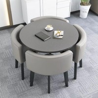 Ensemble de salle à manger avec plateau en faux marbre résistant à la chaleur, 4 chaises rembourrées, table ronde moderne pour salle à manger