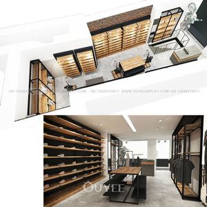 Présentoir de vêtements haut de gamme pour hommes, support portable en acier et en fer pour magasin, aménagement intérieur, présentoir de vêtements en bois - Product Image 3