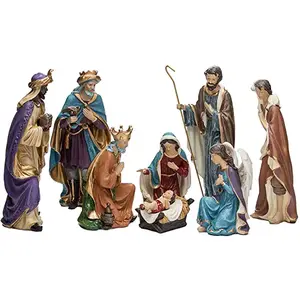 Conjuntos de decorações de resina artesanal, novidade, decorações de natal, 8 peças, natividade, cenário