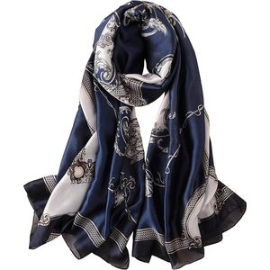 Écharpe longue et légère en satin de soie YMXHHB, style vintage, en soie de mûrier, foulards de mode, motifs géométriques et dessins animés, conçus par des designers - Product Image 2