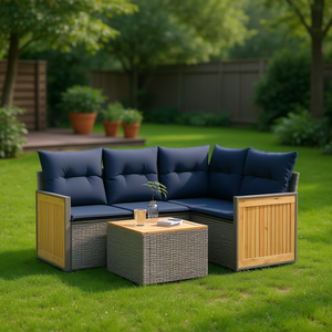 Set Divano da Giardino in Polyrattan Grigio a 4 Posti con Cuscini, Design Contemporaneo per Esterni - Product Image 2