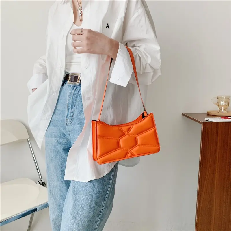 Fashion Women High Quality Lattice Handbags China Wholesale PU Lady Shoulder Bag Female Pure Color Zipper Square Handbag