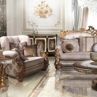Ensemble de salon de style baroque sculpté à la main, canapé et fauteuil rembourrés sur mesure avec table basse de luxe