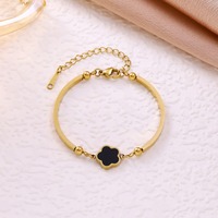 Pulsera de Acero Inoxidable con Dijes de Trébol de Cinco Hojas, Geométrica, Vintage, con Circonitas, Chapada en Oro, Resistente al Agua, para Mujer