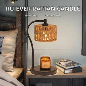 Ruiever Elektrischer Rattan-Duftlampe Kerzenerwärmer mit 2 Glühbirnen, Dimmbar, Timer, Tischmodell für Innenbereich - Product Image 2