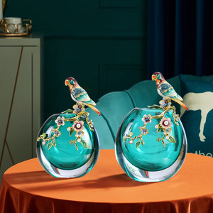 Jarrón de Cristal con Adorno de Loro Esmaltado, Decoración de Mesa para el Hogar, Sala de Estar, Entrada, Boda - Product Image 6