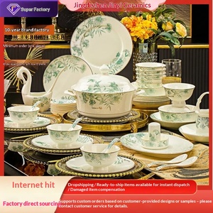 Service de table en céramique de Jingdezhen, ensemble de bols et d'assiettes, ensemble de bols en porcelaine fine, ensemble de bols et d'assiettes pour la maison - Product Image 1
